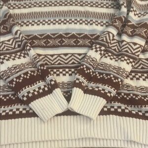 Hollister Brown and White Crewneck Sweater with Nordic Patterns